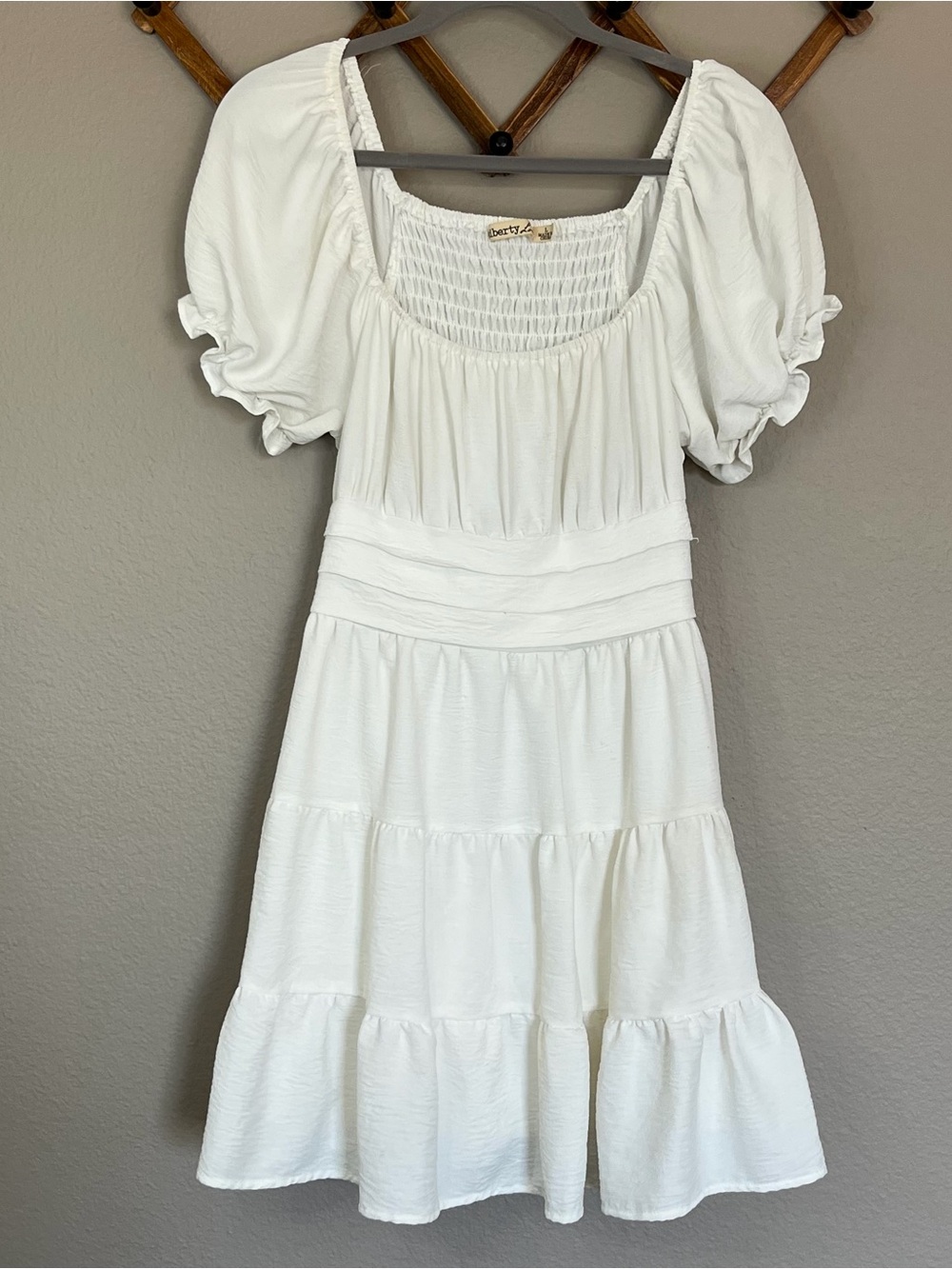 Liberty Love White Tiered Peasant Mini Dress Size Large
